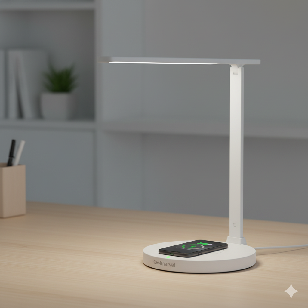 owlmarvel smart led desk lamp with wireless charging – adjustable light for home & office